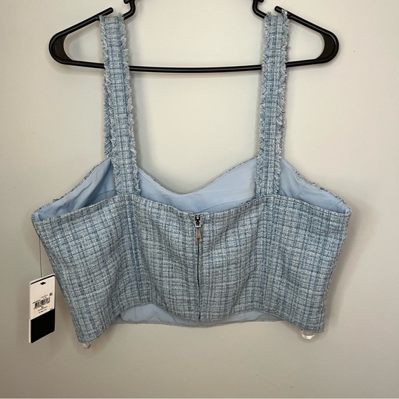 Guess Emily Sky Blue Tweed Plaid Cropped Bustier Top Size XLarge NWT - Picture 12 of 16